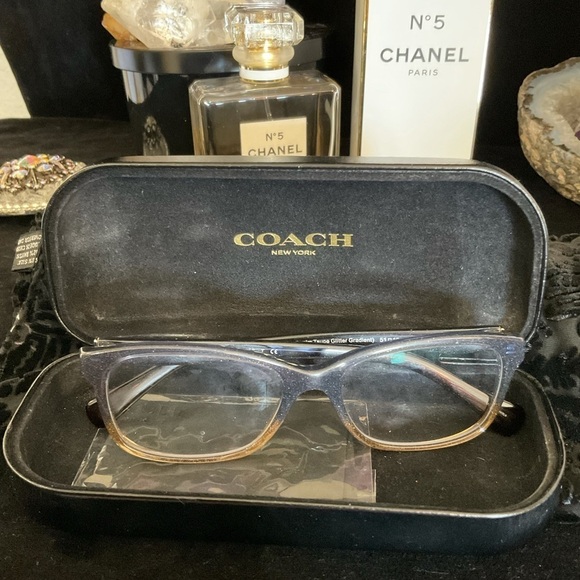 COACH Eyeglass HC5474 6089 Denim Taupe Glitter Gradient. Case. Cloth. - Picture 1 of 7